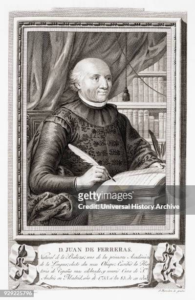Juan de Ferreras y García, 1652 Spanish priest and one of the founding members of the Royal Spanish Academy in 1713. After an etching in Retratos de...