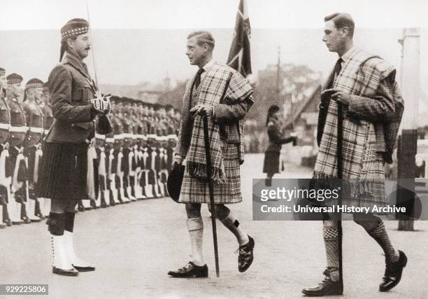 King Edward VIII, middle of picture, and his brother the Duke of York future King George VI at Balmoral in 1936. Edward VIII, 1894 – 1972. King of...