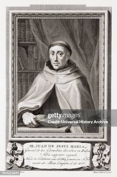 Juan de Jesus Maria, 1564 Carmelite monk, writer and philosopher. After an etching in Retratos de Los Españoles Ilustres, published Madrid, 1791