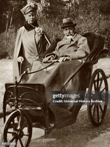 King George V and Queen Mary of Teck seen here in Bognor during his convalescence from septicaemia in 1929. From The Story of 25 Eventful Years in...