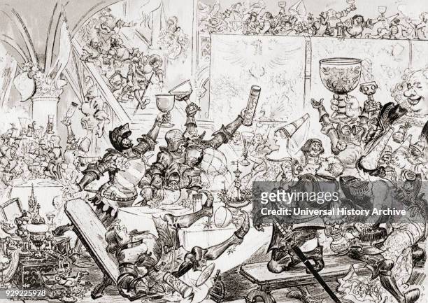 Le Festin des Victueurs Gargantuistes or The Feast of the Victorious Gargantuists. After the illustration by Albert Robida for Gargantua and...