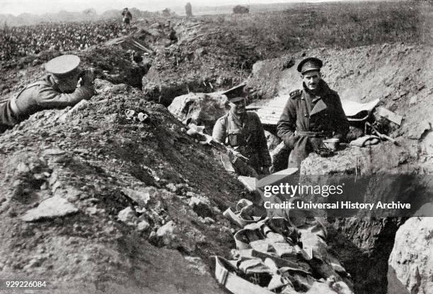 In the British trenches near the Aisne, 1914. From the magazine Twenty Years After The Battlefields of 1914-1918 Then and Now by Sir Ernest Swinton...