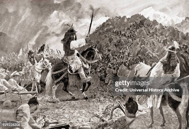 Li Ling, a Han Dynasty general, and his army attacking the Huns in 99 BC. He was defeated and defected to the Xiongnu later marrying the daughter of...