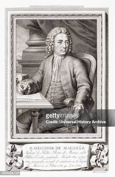 Melchor Rafael de Macanaz, 1670 – 1760. Spanish political writer and intellectual. After an etching in Retratos de Los Españoles Ilustres, published...