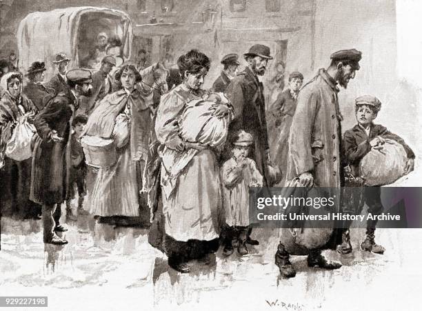 Newly arrived immigrants in London, England, late 19th century. From Living London, published c.1901