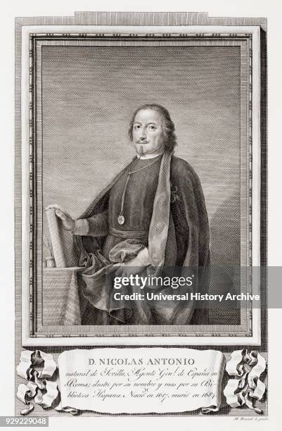 Nicolás Antonio, 1617 – 1684. Spanish bibliographer. After an etching in Retratos de Los Españoles Ilustres, published Madrid, 1791