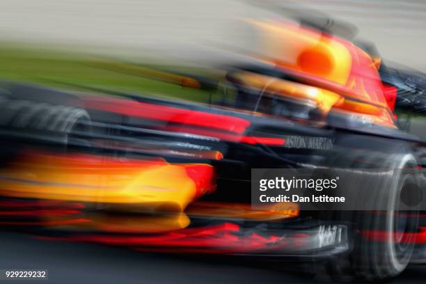Max Verstappen of the Netherlands driving the Aston Martin Red Bull Racing RB14 TAG Heuer on track during day three of F1 Winter Testing at Circuit...