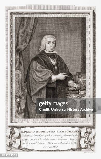 Pedro Rodríguez, Conde de Campomanes, 1723 – 1802. Spanish statesman, economist, and writer. After an etching in Retratos de Los Españoles Ilustres,...