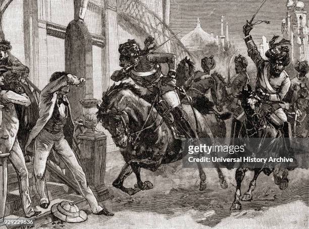Rebel Sepoys at Delhi, India at the outbreak of the Indian Rebellion, 1857. European officials and their dependents, Indian Christians and ordinary...