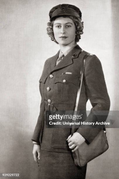 Princess Elizabeth, future Elizabeth II, born 1926. Queen of the United Kingdom, Canada, Australia and New Zealand. Seen here in 1945 in the uniform...
