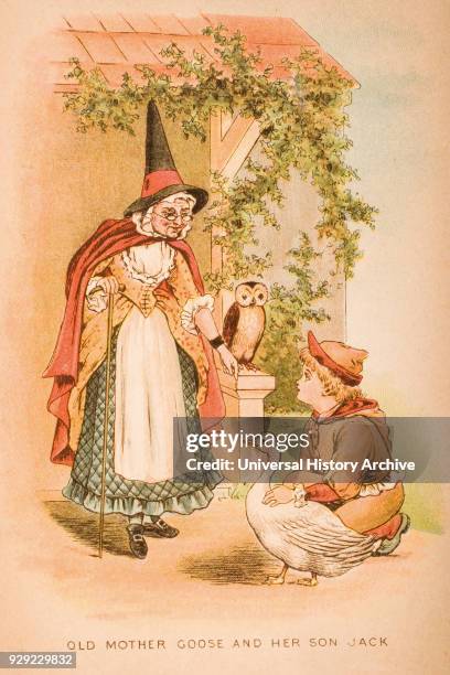 Old mother goose and her son Jack from Old Mother Goose's Rhymes and Tales Illustration by Constance Haslewood Published by Frederick Warne & Co...