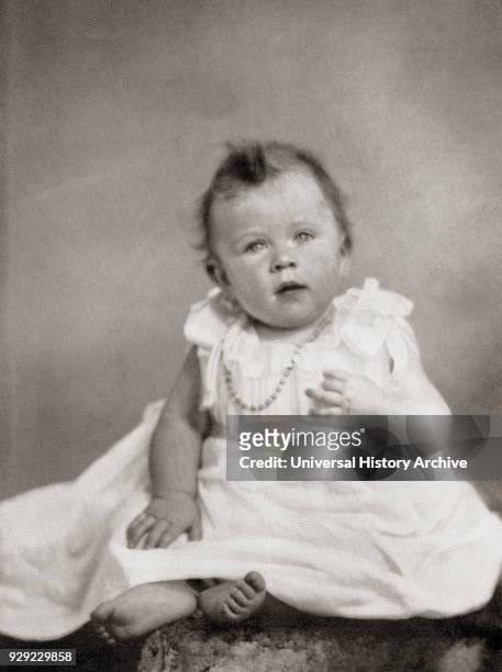 Princess Elizabeth, future Queen Elizabeth II, at eight months old, December, 1926. Elizabeth II, born 1926. Queen of the United Kingdom, Canada,...