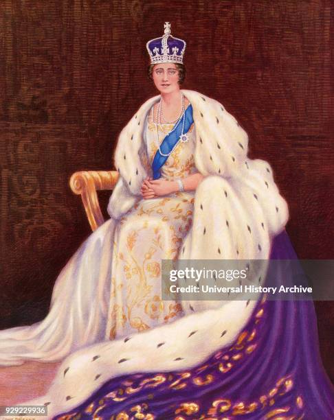 Queen Elizabeth Enthroned and Crowned, May 12, 1937. From the Coronation Souvenir Book published 1937.