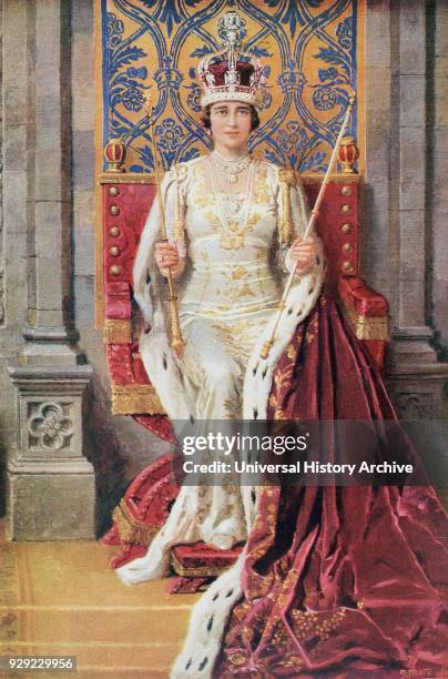 Queen Elizabeth Enthroned and Crowned, May 12, 1937. From The Sphere, Coronation Record Number published 1937.