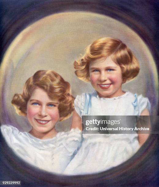 Princess Elizabeth, future Queen Elizabeth II, left, and Princess Margaret, right. Princess Elizabeth, future Elizabeth II, born 1926. Queen of the...