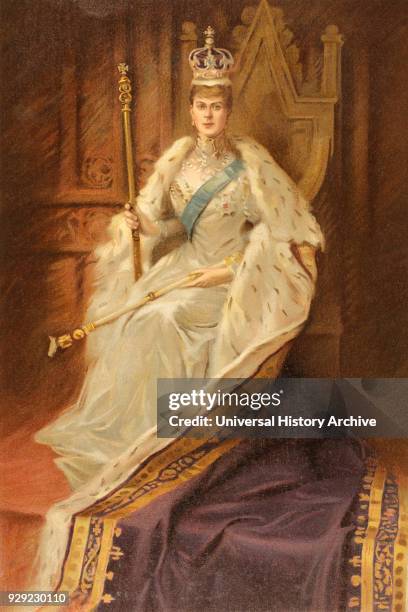 Queen Mary, consort of King George V, in the year of her coronation, 1910. Mary of Teck, Victoria Mary Augusta Louise Olga Pauline Claudine Agnes,...