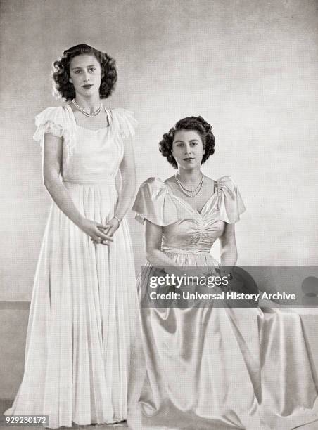 Princess Margaret, left, and Princess Elizabeth, future Queen Elizabeth II, right, in 1946. Princess Margaret, Margaret Rose, 1930 – 2002, aka...