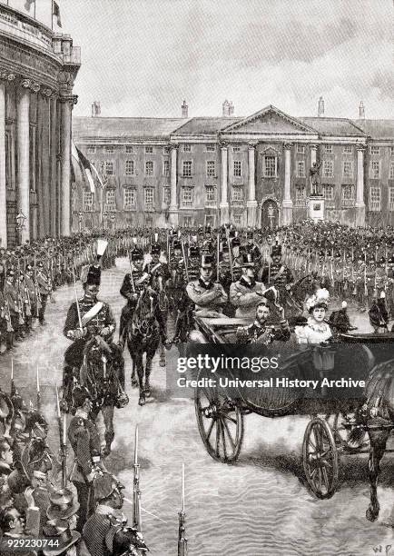 The visit of the Duke and Duchess of York to Dublin, Ireland in 1897. The Duke of York, later king George V, 1865 – 1936. Princess Mary of Teck,...