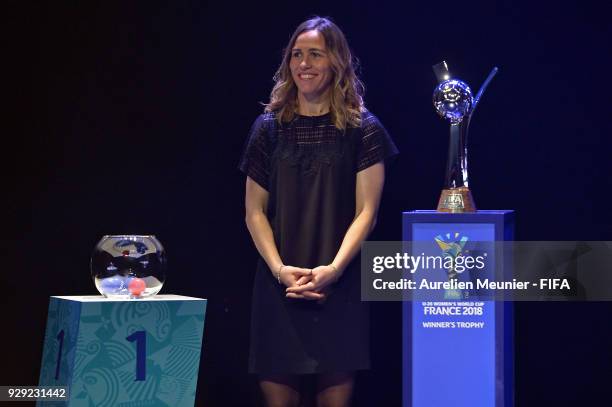 Camille Abily waits for the beginning of the official draw for the FIFA U-20 Women's World Cup France 2018 on March 8, 2018 in Rennes, France.