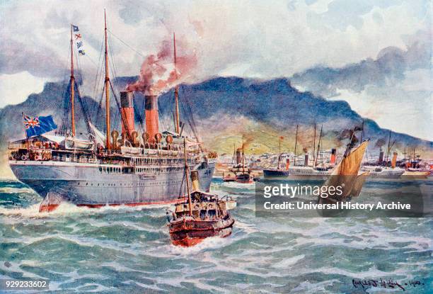 Transports in Table Bay, Cape Town, South Africa during the South African War 1899, aka The Second Boer War or Second Anglo-Boer War. From The...