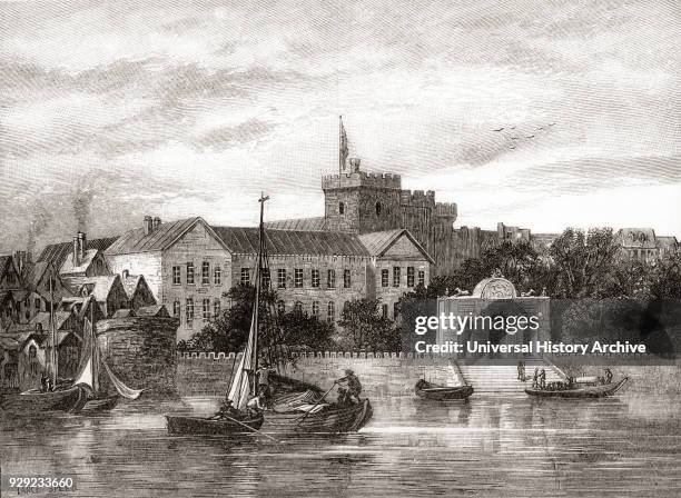 York House and the Italianate York Water Gate, London, England, residence of the Duke of Buckingham, seen here in the 19th century. From The Century...