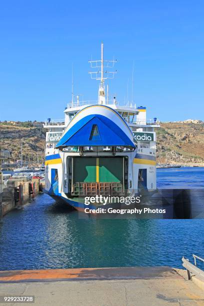 Vehicle ferry arriving at port, Gozo Channel Line Ferries, Mgarr ferry terminal, Gozo, Malta.
