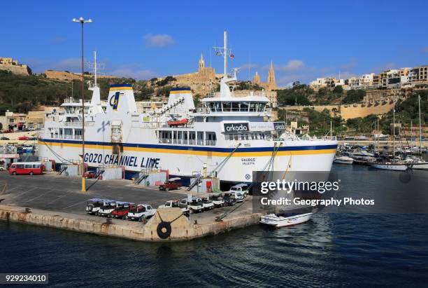 View from Gozo Channel Line ferry ship approaching port of Mgarr, Gozo, Malta.