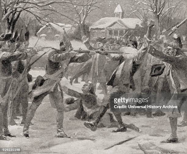 The Boston Massacre, aka the Incident on King Street by the British, March 5 in which British Army soldiers killed five male civilians and injured...
