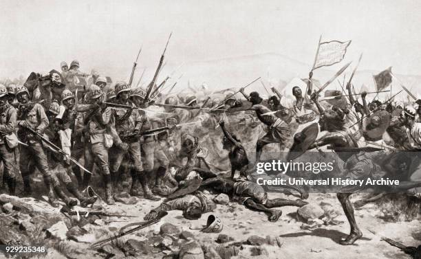 The Battle of Abu Klea, aka Battle of Abu Tulayh, 16-18 January 1885, Abu Klea, Sudan. After the painting by William Barnes Wollen. From Hutchinson's...