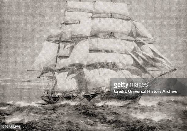 The British clipper ship, Cutty Sark. From The Romance of the Merchant Ship, published 1931.