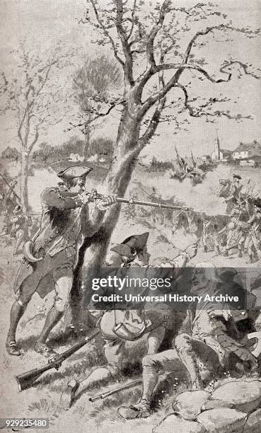 The British retreat to Boston in 1775 at the start of the American Revolutionary War. From The History of Our Country, published 1900.