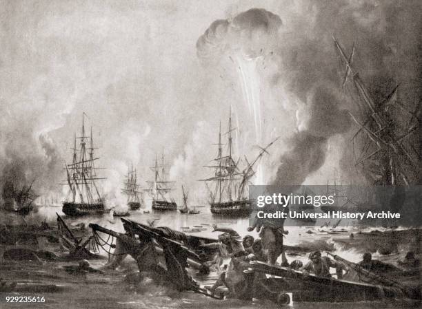 The Battle of Navarino, 20 October 1827 in Navarino Bay, , Greece between the Ottoman Empire and the allied British, French and Russian forces during...