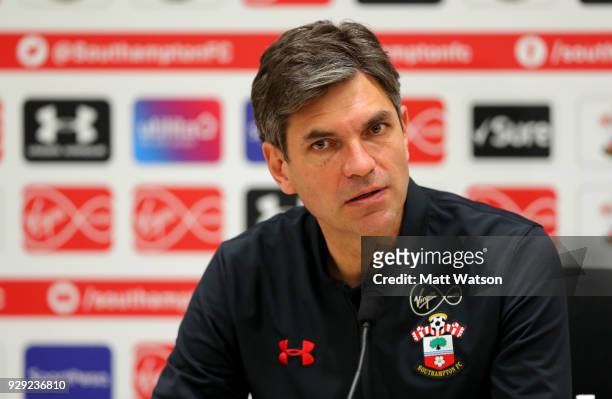 Manager Mauricio Pellegrino during a Southampton FC press conference at the Staplewood Campus on March 8, 2018 in Southampton, England.