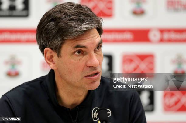 Manager Mauricio Pellegrino during a Southampton FC press conference at the Staplewood Campus on March 8, 2018 in Southampton, England.
