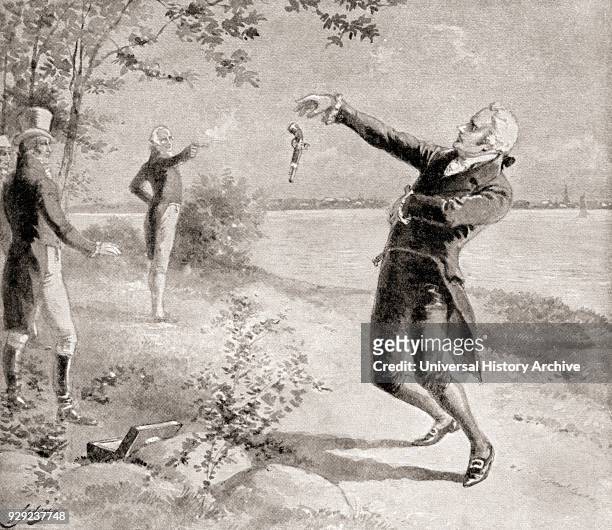 The Burr–Hamilton duel on July 11 between Alexander Hamilton, c.1757 – 1804 and Aaron Burr, Jr., 1756 –1836, who was the sitting Vice President of...