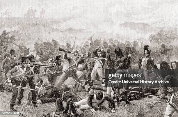 The Battle of Waterloo, Belgium, 18 June 1815. French and English soldiers fighting hand to hand. From The Century Edition of Cassell's History of...