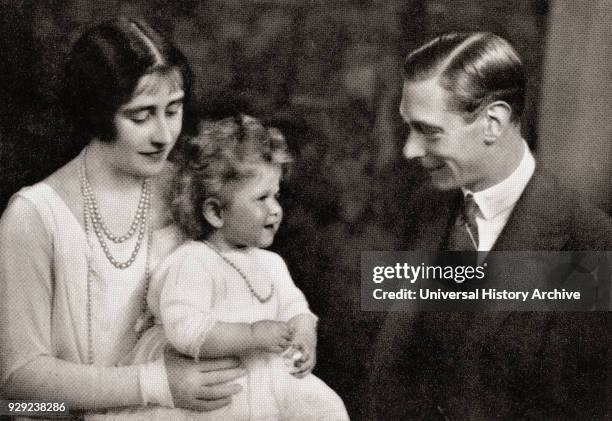 The Duke and Duchess of York with their daughter Princess Elizabeth immediately after their return from Australia in 1927. Albert Frederick Arthur...