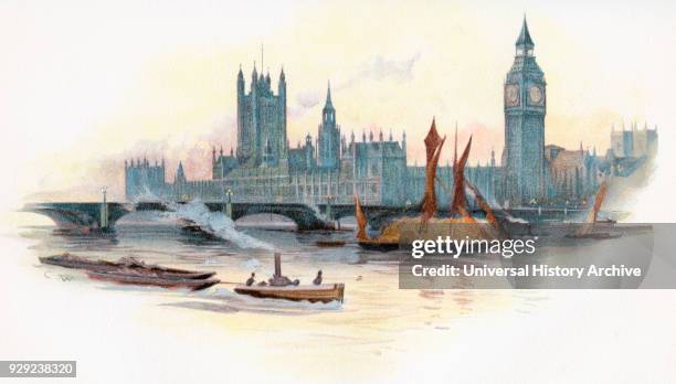 The Houses of Parliament, Palace of Westminster, London, England in the 19th century. From The Century Edition of Cassell's History of England,...