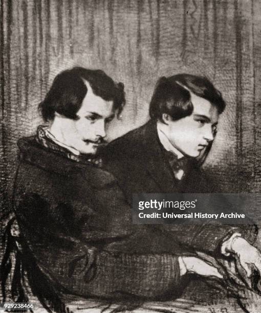 The Goncourt brothers. Left, Edmond de Goncourt 1822–1896 who founded the Académie Goncourt. Right, Jules de Goncourt, 1830–1870. French naturalism...