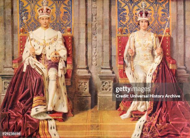 The King and Queen Enthroned and Crowned, May 12, 1937. George VI, Albert Frederick Arthur George, 1895 to 1952. King of the United Kingdom....