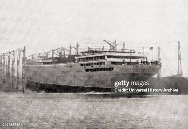The launch of the RMS Aquitania, 21 April 1913. From The Romance of the Merchant Ship, published 1931.