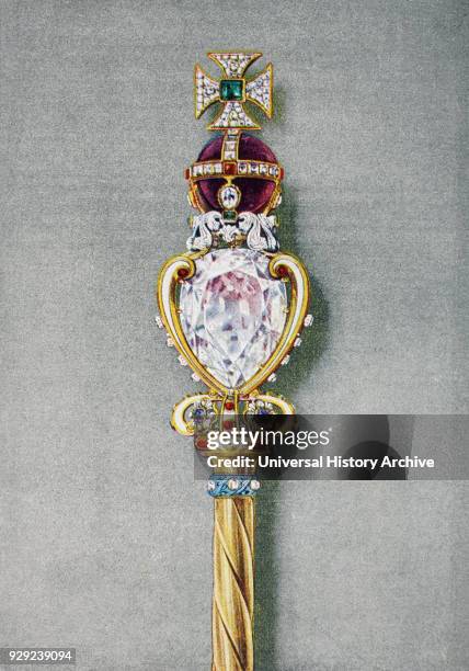 The King's Royal Sceptre. Symbolic ornamental rod or wand borne in the hand by a ruling monarch as an item of royal or imperial insignia. From The...