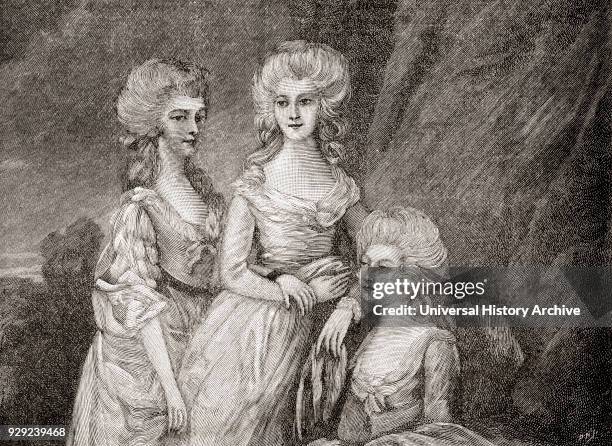 The three eldest daughters of King George III. From left to right: Charlotte, Princess Royal, 1766 –1828. She was Queen of Württemberg as the wife of...