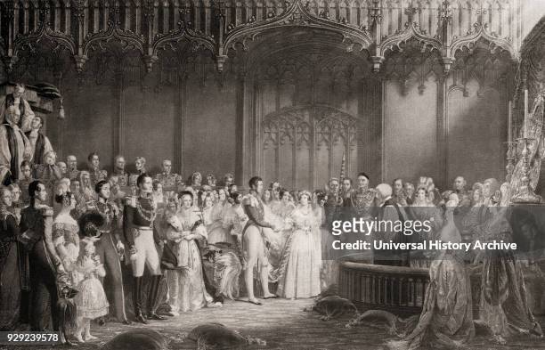 The Marriage of Queen Victoria and Prince Albert, 1840. Queen Victoria, Alexandrina Victoria, 1819 – 1901. Queen of the United Kingdom and Empress of...