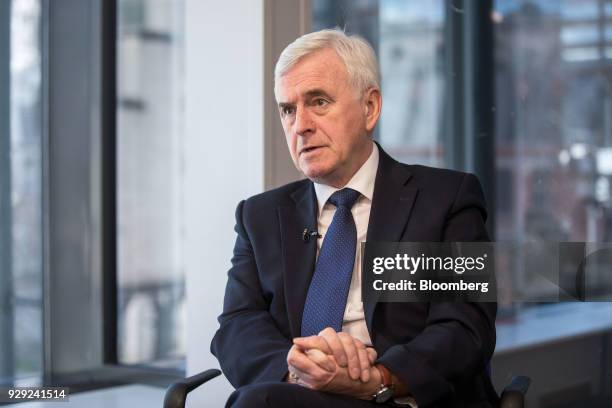 John McDonnell, finance spokesman for the U.K. Opposition Labour party, speaks during a Bloomberg Television interview on the sidelines of the...