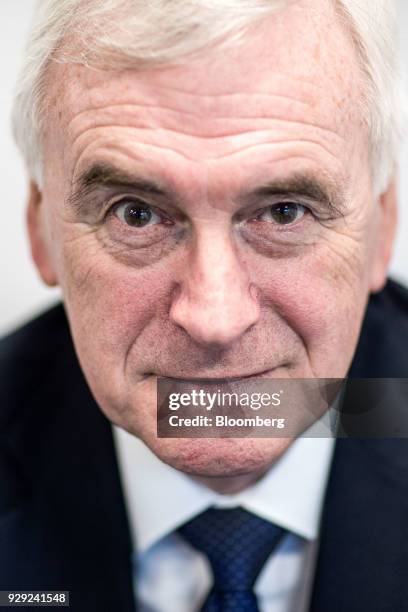 John McDonnell, finance spokesman for the U.K. Opposition Labour party, poses for a photograph prior to a Bloomberg Television interview on the...