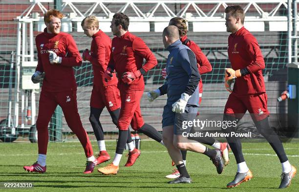 John Achterberg goal keeping coach of Liverpool with John Achterberg, Adam Bogdan, Danny Ward, Loris Karius, Simon Mignolet, Caoimhin Kelleher and...