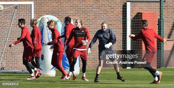 John Achterberg goal keeping coach of Liverpool with John Achterberg, Adam Bogdan, Danny Ward, Loris Karius, Simon Mignolet, Caoimhin Kelleher and...