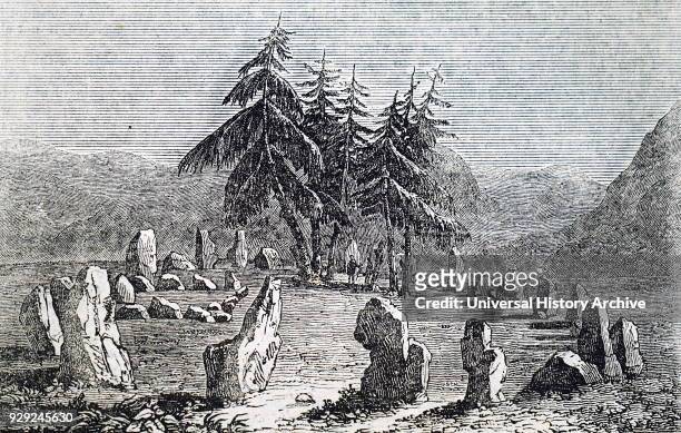 Engraving depicting the Castlerigg stone circle near Keswick in Cumbria. Dated 19th Century.