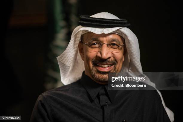 Khalid al-Falih, Saudi Arabia's energy minister, reacts during a Bloomberg Television interview in London, U.K., on Thursday, March 8, 2018. Al-Falih...